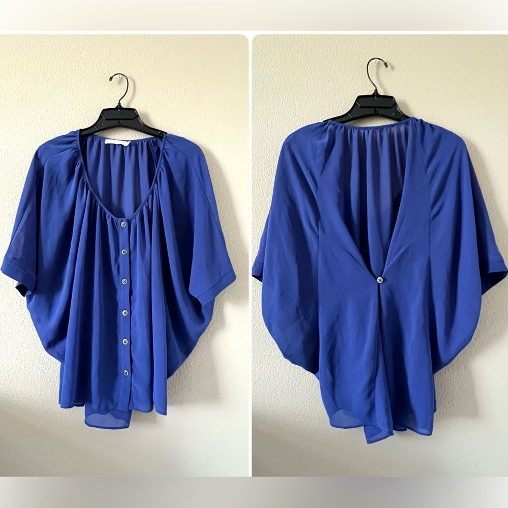 Lush Royal Blue V Neck Chiffon Blouse